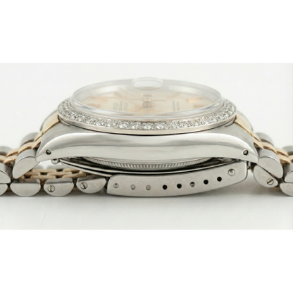 Rolex Date Watch Silver Stick Dial Diamond Bezel Ss & Gold Jubilee