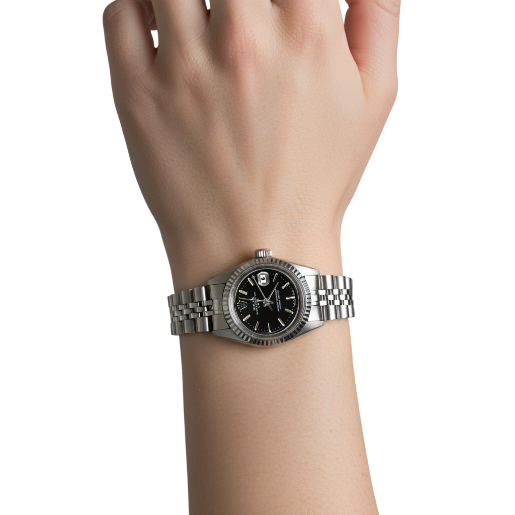 Rolex Date Watch Ss Jubilee Bracelet Black Stick Dial Fluted Bezel