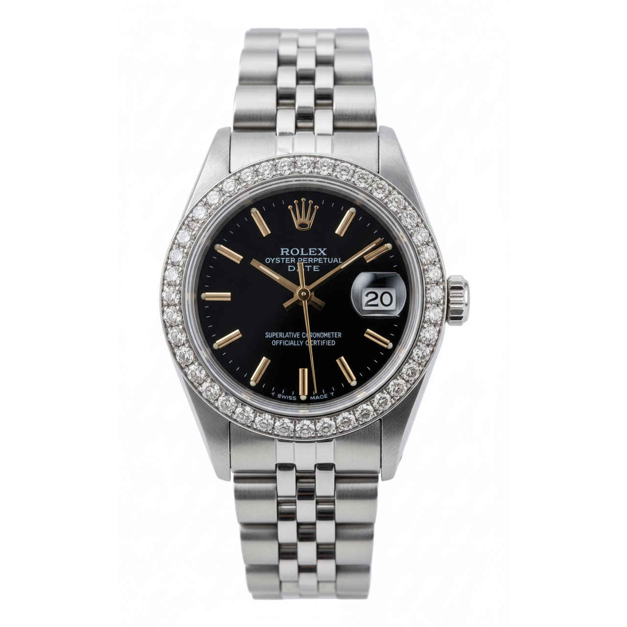 Rolex Date Watch Stainless Steel Jubilee Black Stick Dial  Bezel