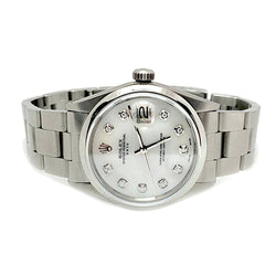 Rolex Date White Mother of Pearl Diamond Dial  34 mm Stainlesss Steel Watch