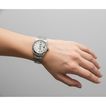 Rolex Date White Mother of Pearl Diamond Dial  34 mm Stainlesss Steel Watch