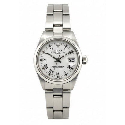 Rolex Date White Roman Stainless Steel 26 mm Ladies Watch P1