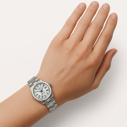 Rolex Date White Roman Stainless Steel 26 mm Ladies Watch P4