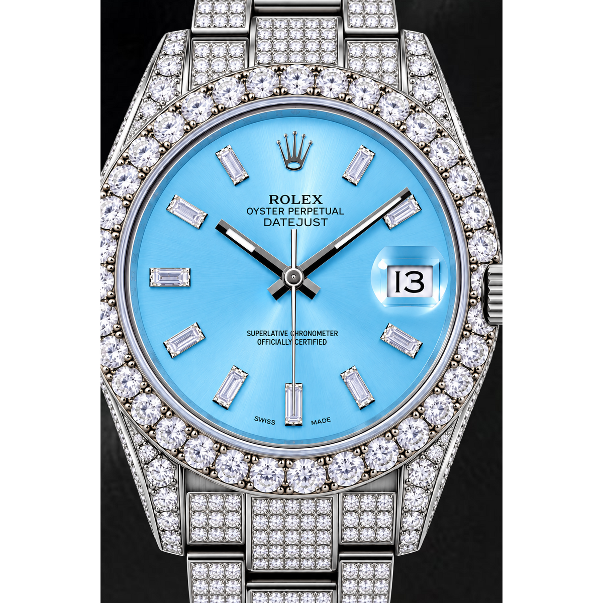 Rolex Datejust 116200 36mm Ice Blue Baguette Diamond Dial Stainless Steel Watch