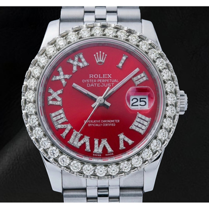 Rolex Datejust 116200 36mm Red Roman Diamond Dial Stainless Steel Watch