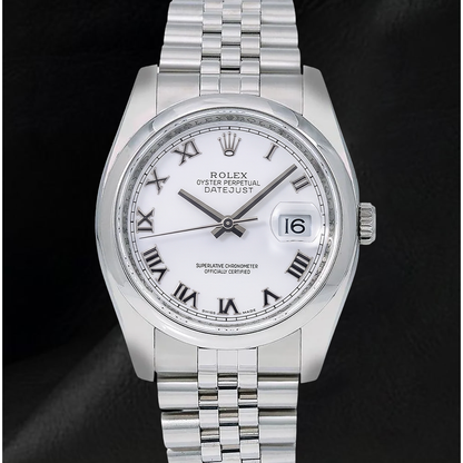 Rolex Datejust 116200 36mm White Roman Dial Stainless Steel Watch