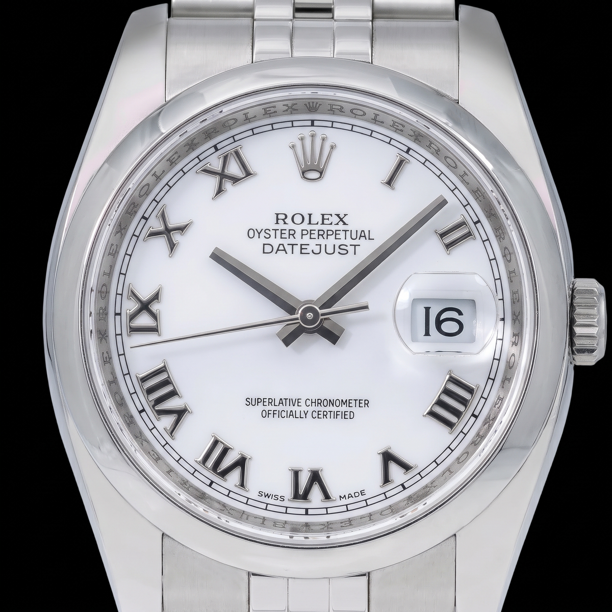 Rolex Datejust 116200 36mm White Roman Dial Stainless Steel Watch