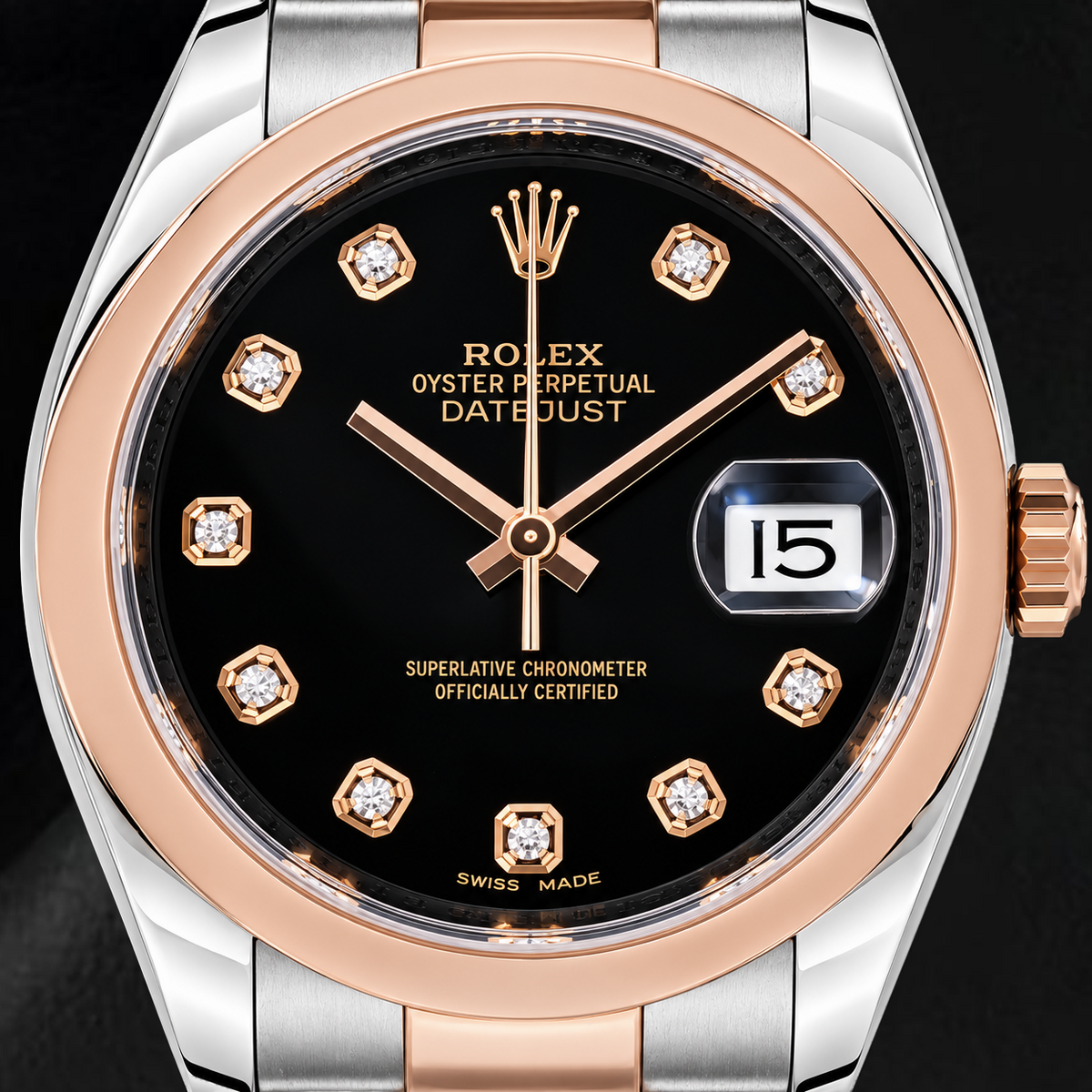 Rolex Datejust 116201 36mm Black Diamond Dial Two Tone Watch