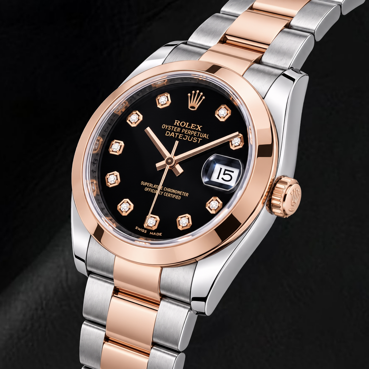Rolex Datejust 116201 36mm Black Diamond Dial Two Tone Watch