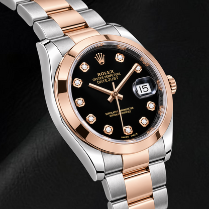 Rolex Datejust 116201 36mm Black Diamond Dial Two Tone Watch