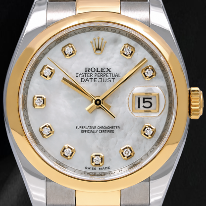 Rolex Datejust 116203 36mm White Mother Of Pearl Diamond Dial Two Tone Watch