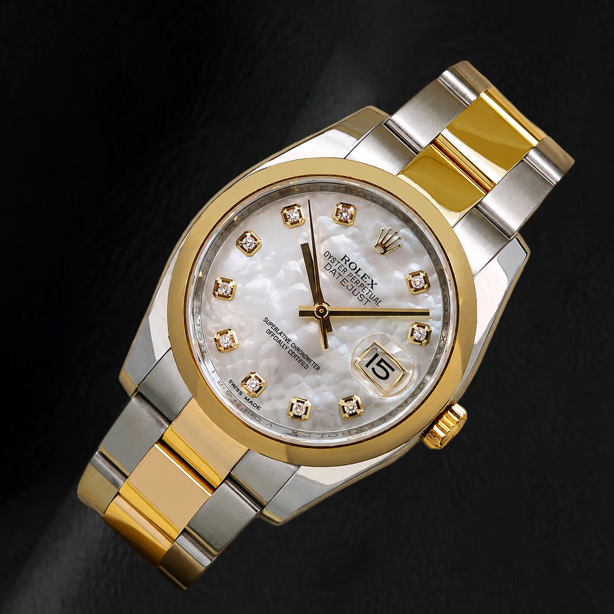 Rolex Datejust 116203 36mm White Mother Of Pearl Diamond Dial Two Tone Watch