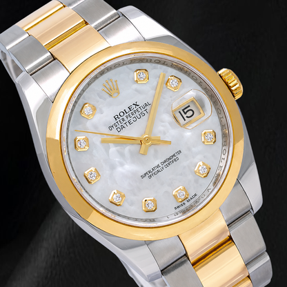 Rolex Datejust 116203 36mm White Mother Of Pearl Diamond Dial Two Tone Watch