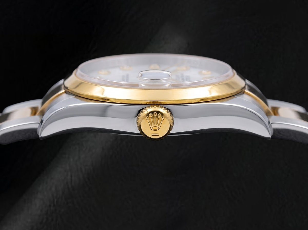 Rolex Datejust 116203 36mm White Mother Of Pearl Diamond Dial Two Tone Watch
