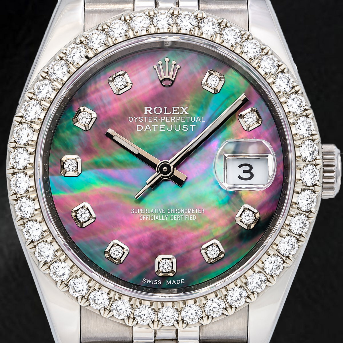 Rolex Datejust 116234 36mm Black Mother of Pearl Diamond Dial Stainless Steel Watch