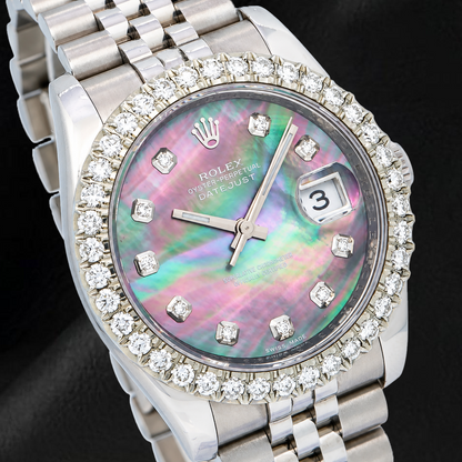 Rolex Datejust 116234 36mm Black Mother of Pearl Diamond Dial Stainless Steel Watch