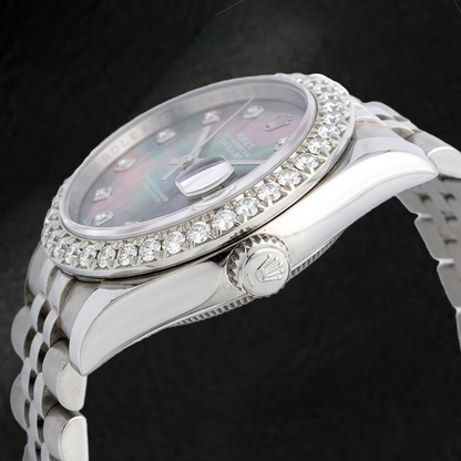 Rolex Datejust 116234 36mm Black Mother of Pearl Diamond Dial Stainless Steel Watch