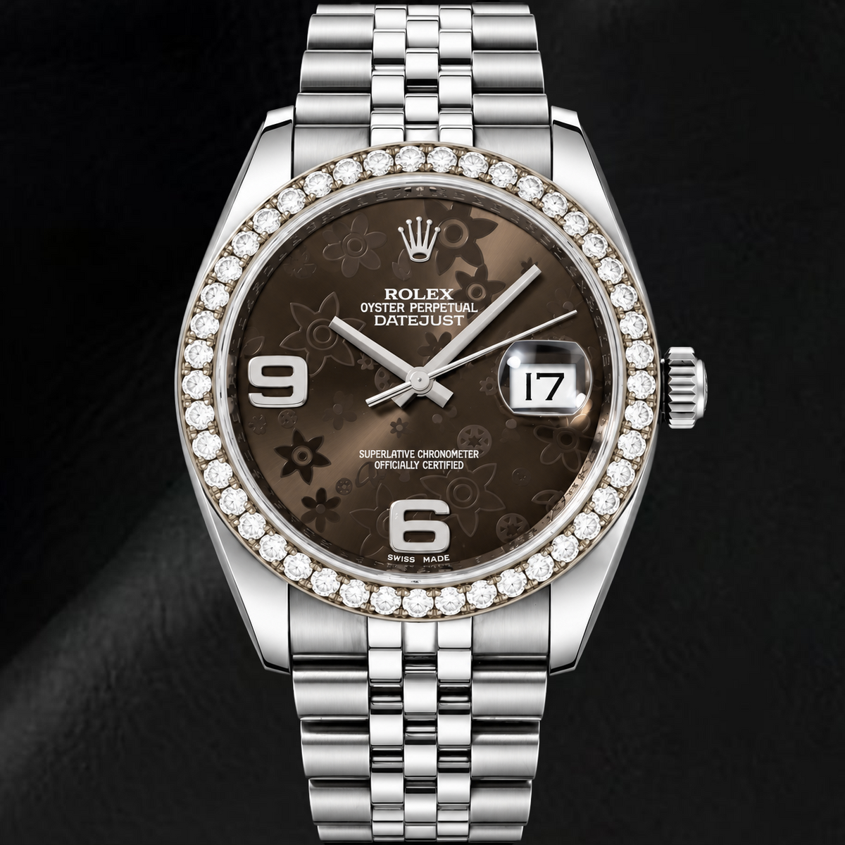 Rolex Datejust 116234 36mm Brown Floral Arabic Dial Stainless Steel Wa ...