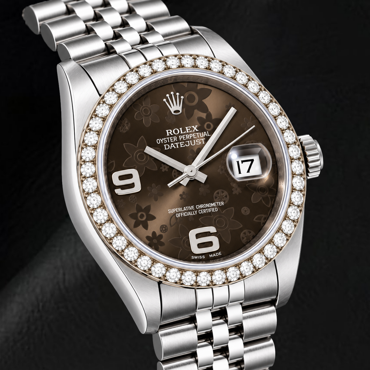 Rolex Datejust 116234 36mm Brown Floral Arabic Dial Stainless Steel Watch