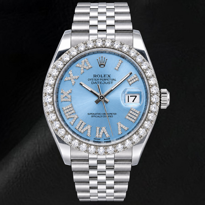 Rolex Datejust 116234 36mm Ice Blue Roman Diamond Dial Stainless Steel Watch