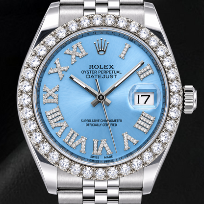 Rolex Datejust 116234 36mm Ice Blue Roman Diamond Dial Stainless Steel Watch