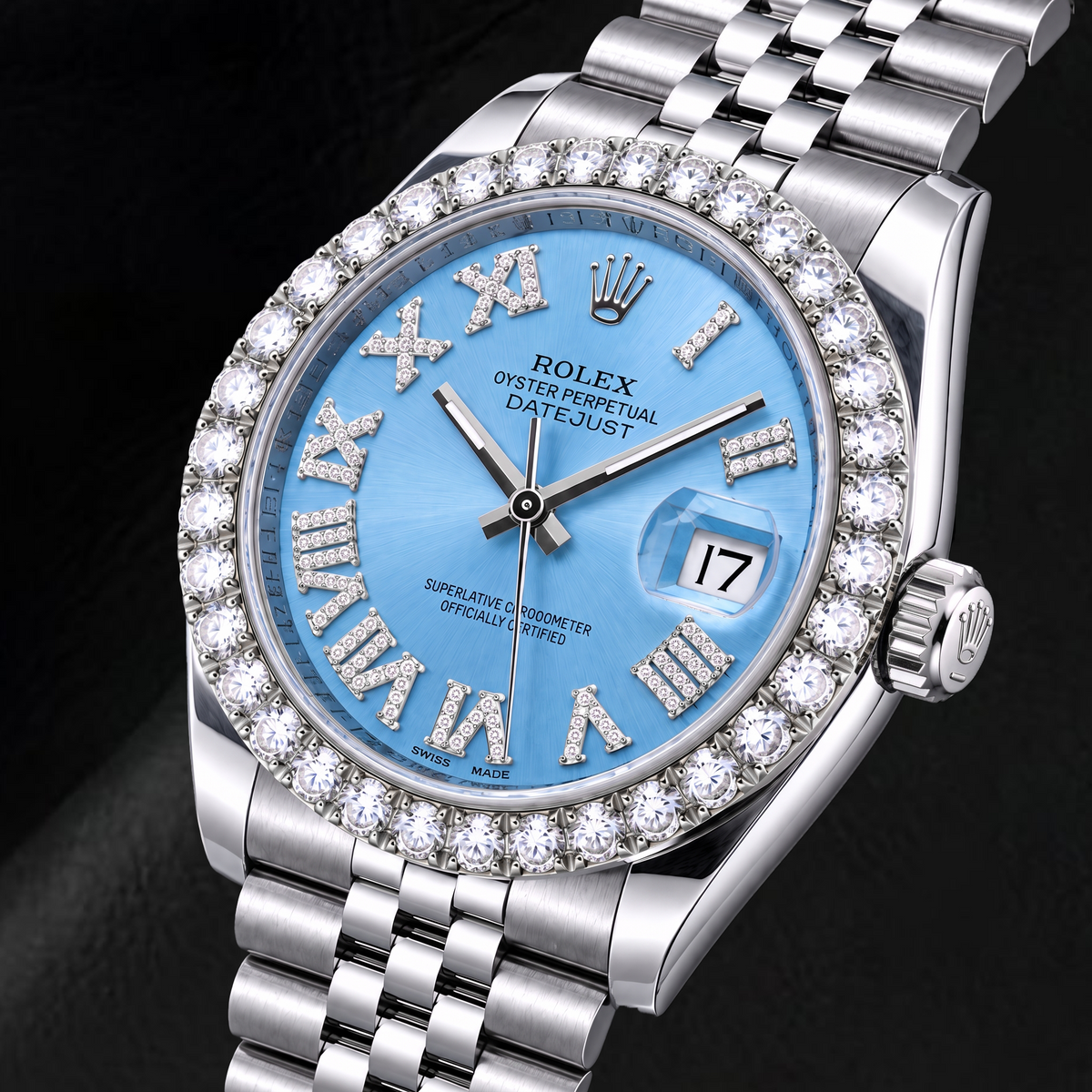 Rolex Datejust 116234 36mm Ice Blue Roman Diamond Dial Stainless Steel Watch