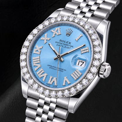 Rolex Datejust 116234 36mm Ice Blue Roman Diamond Dial Stainless Steel Watch