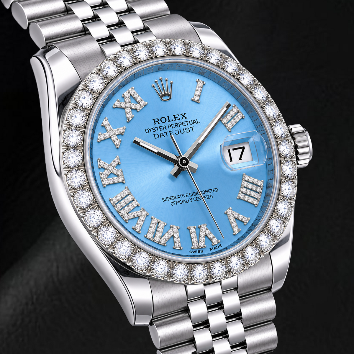Rolex Datejust 116234 36mm Ice Blue Roman Diamond Dial Stainless Steel Watch