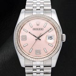Rolex Datejust 116234 36mm Pink Wave Arabic Diamond Dial Stainless Steel Watch