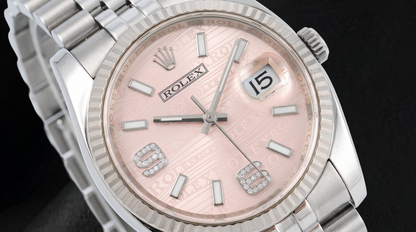 Rolex Datejust 116234 36mm Pink Wave Arabic Diamond Dial Stainless Steel Watch