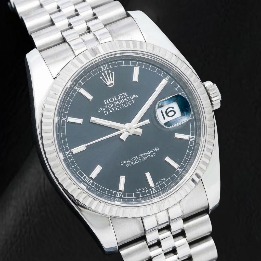 Rolex Datejust 11623 36mm Black Stick Luminous Dial Stainless Steel Watch