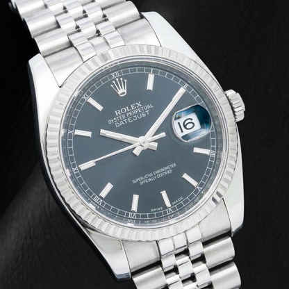 Rolex Datejust 11623 36mm Black Stick Luminous Dial Stainless Steel Watch