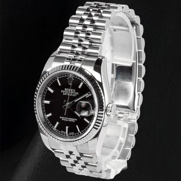 Rolex Datejust 11623 36mm Black Stick Luminous Dial Stainless Steel Watch