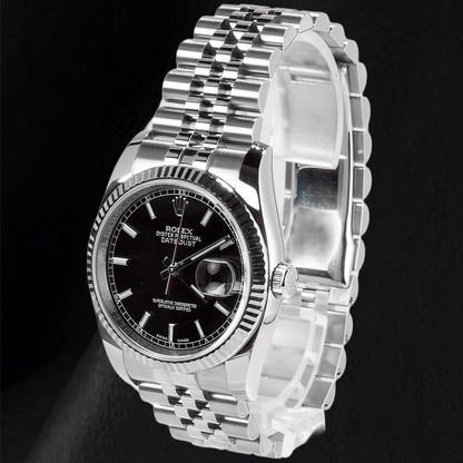 Rolex Datejust 11623 36mm Black Stick Luminous Dial Stainless Steel Watch