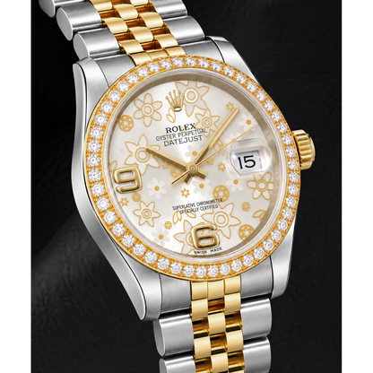 Rolex Datejust 116243 36mm Silver Floral Arabic Dial Two Tone Watch
