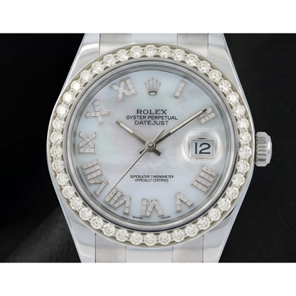 Rolex Datejust 116300 41mm White Mother of Pearl Roman Diamond Dial Stainless Steel Watch