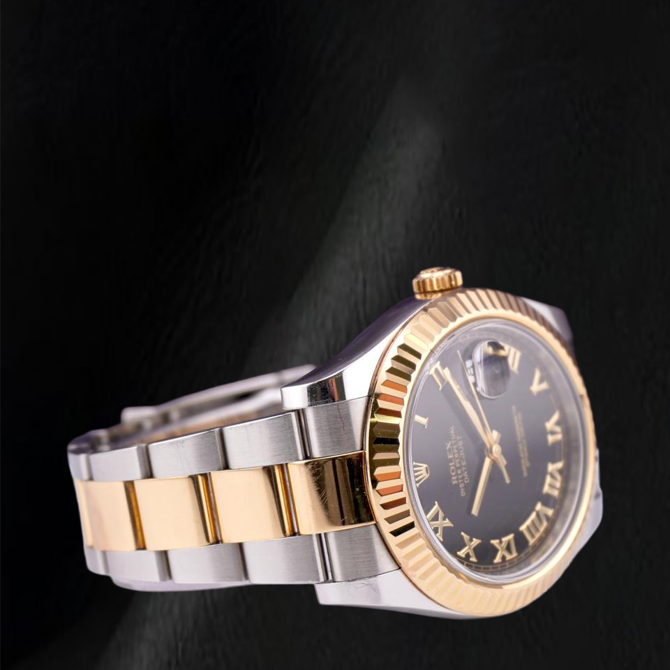 Rolex Datejust 116333 41mm Black Roman Dial Two Tone Gold Oyster Bracelet Watch
