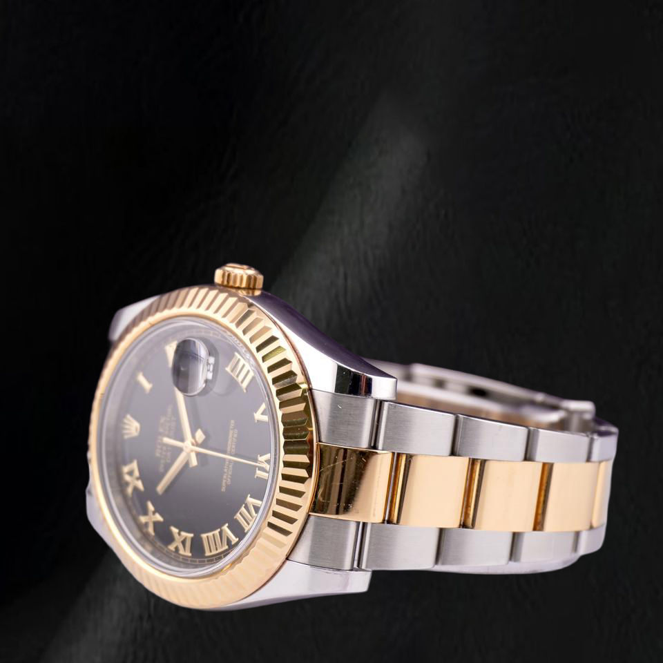 Rolex Datejust 116333 41mm Black Roman Dial Two Tone Gold Oyster Bracelet Watch