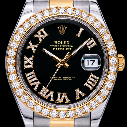 Rolex Datejust 116333 41mm Black Roman Diamond Dial Two Tone Gold Oyster Bracelet Watch