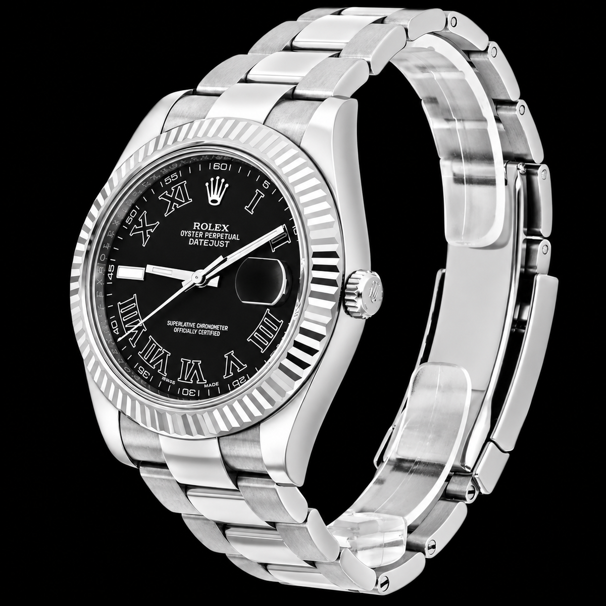Rolex Datejust 116334 41mm Black Roman Dial Stainless Steel Oyster Bracelet Watch