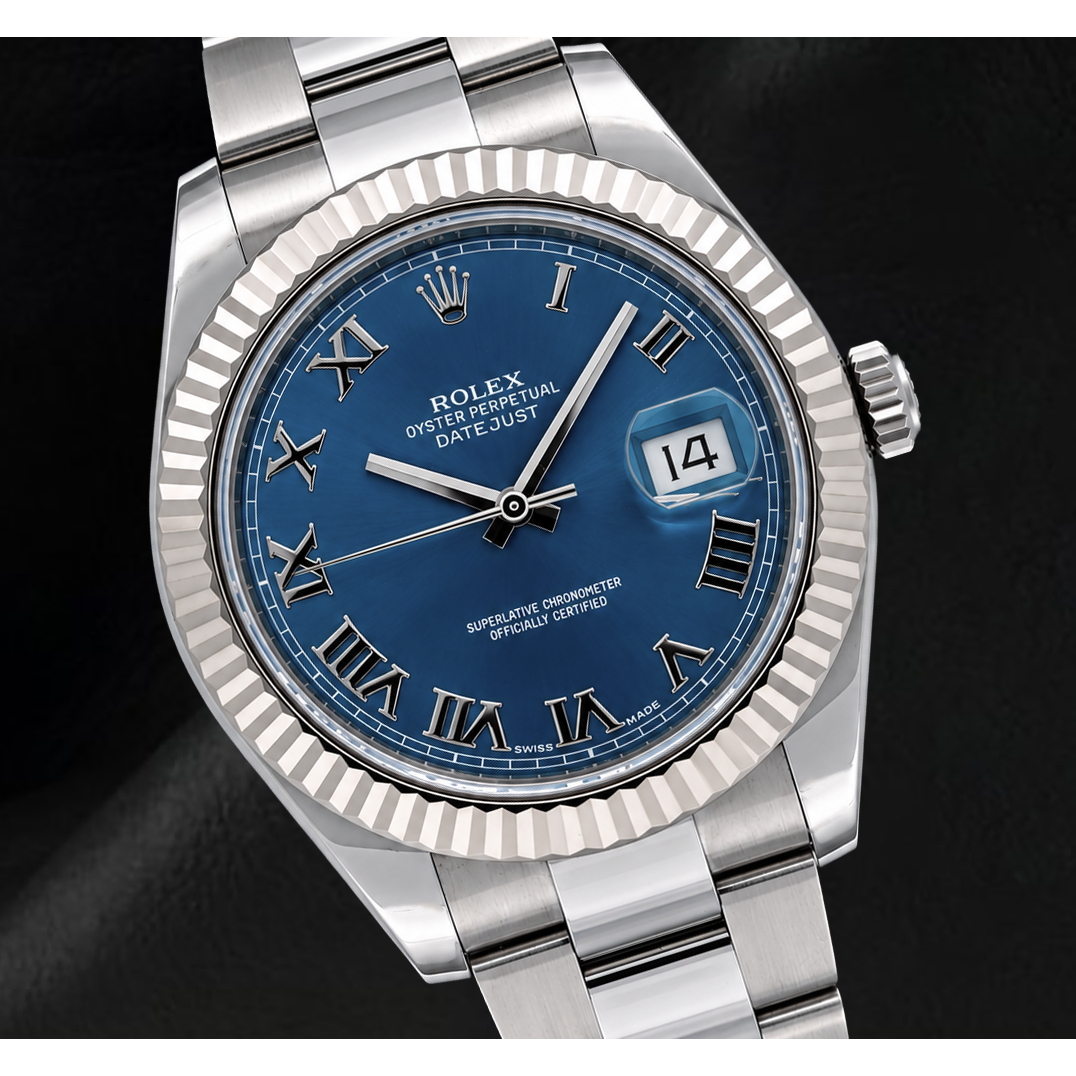 Rolex Datejust 116334 41mm Blue Roman Dial Gold and Stainless Steel Watch