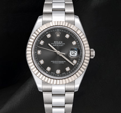 Rolex Datejust 116334 41mm Gray Diamond Dial Stainless Steel Oyster Bracelet Watch