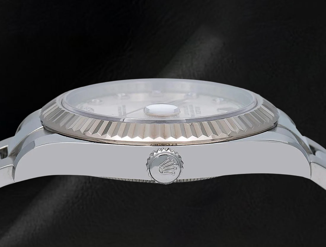 Rolex Datejust 116334 41mm Silver Diamond Dial White Gold Fluted Bezel Watch