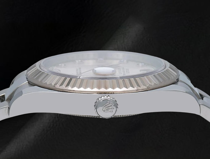 Rolex Datejust 116334 41mm Silver Diamond Dial White Gold Fluted Bezel Watch