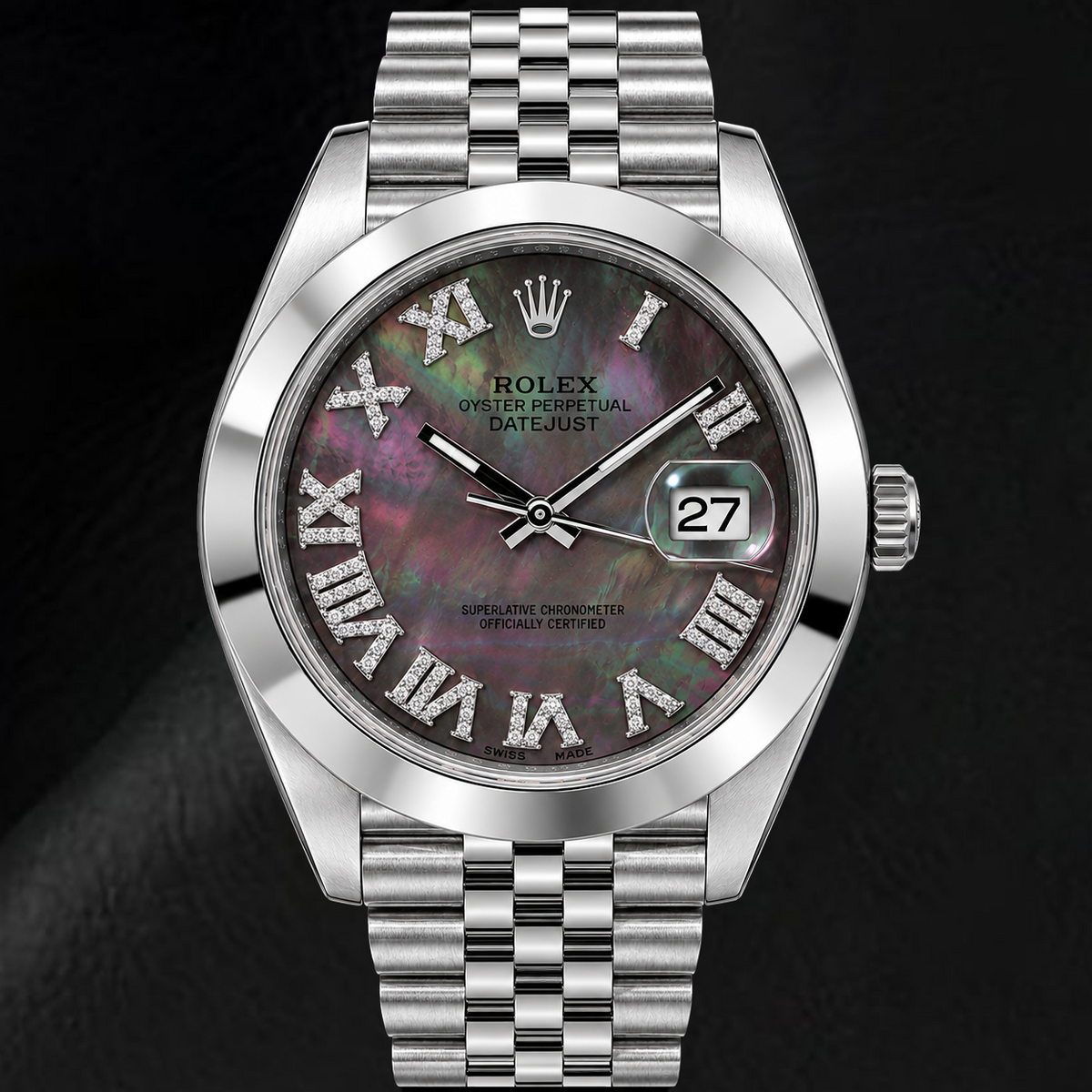 Rolex Datejust 126300 41mm Black Mother of Pearl Roman Diamond Dial Stainless Steel Watch