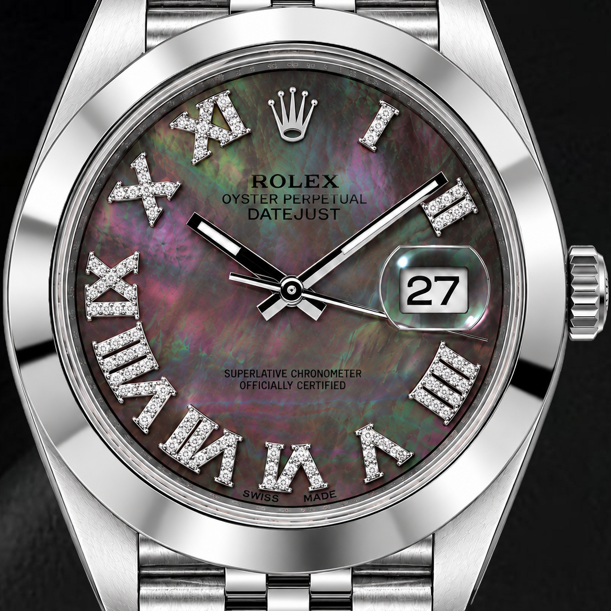 Rolex Datejust 126300 41mm Black Mother of Pearl Roman Diamond Dial Stainless Steel Watch