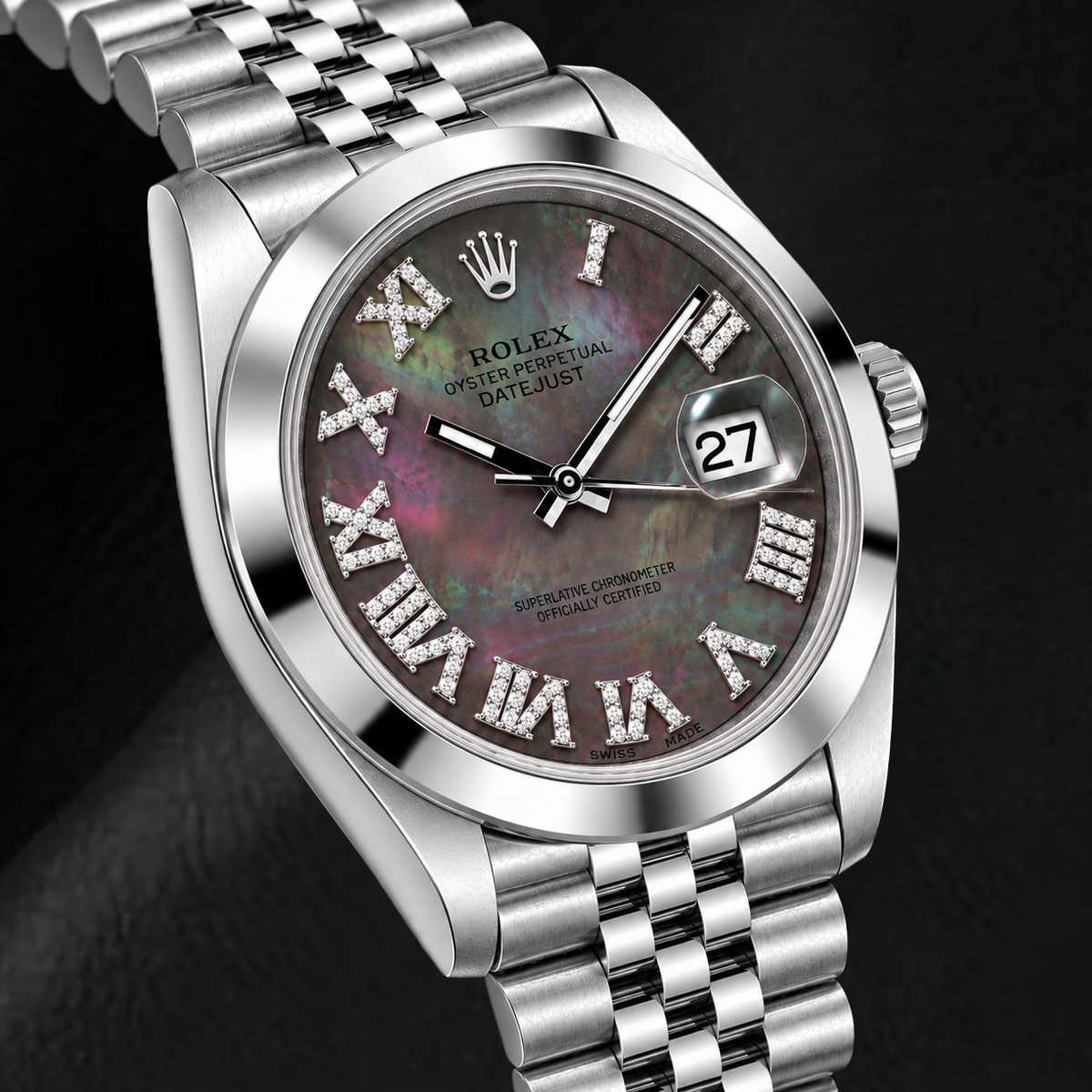 Rolex Datejust 126300 41mm Black Mother of Pearl Roman Diamond Dial Stainless Steel Watch