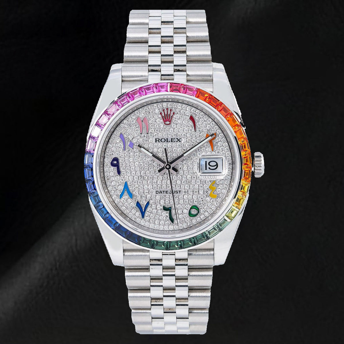 Rolex Datejust 126300 41mm Paved Diamond Rainbow Arabic Dial Stainless Steel Jubilee Bracelet Watch