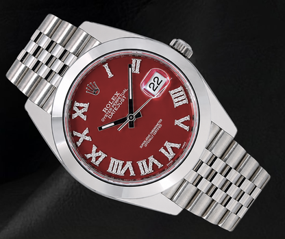 Rolex Datejust 126300 41mm Red Roman Diamond Dial Stainless Steel Watch