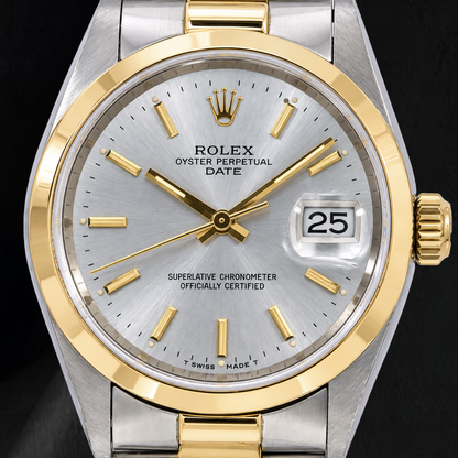 Rolex Datejust 15223 34mm Silver Stick Dial Two Tone Watch